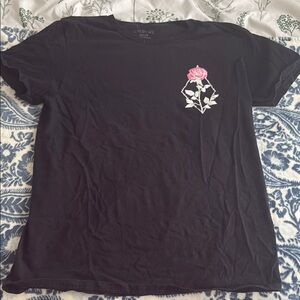 Empyre Black Tee with Pink Rose Design